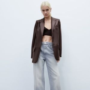 Zara Faux Leather Brown Blazer Size S